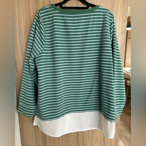 Isaac Mizrahi Live! Textured Ottoman Stripe Layered Pullover Shirt Green XL - Picture 9 of 9